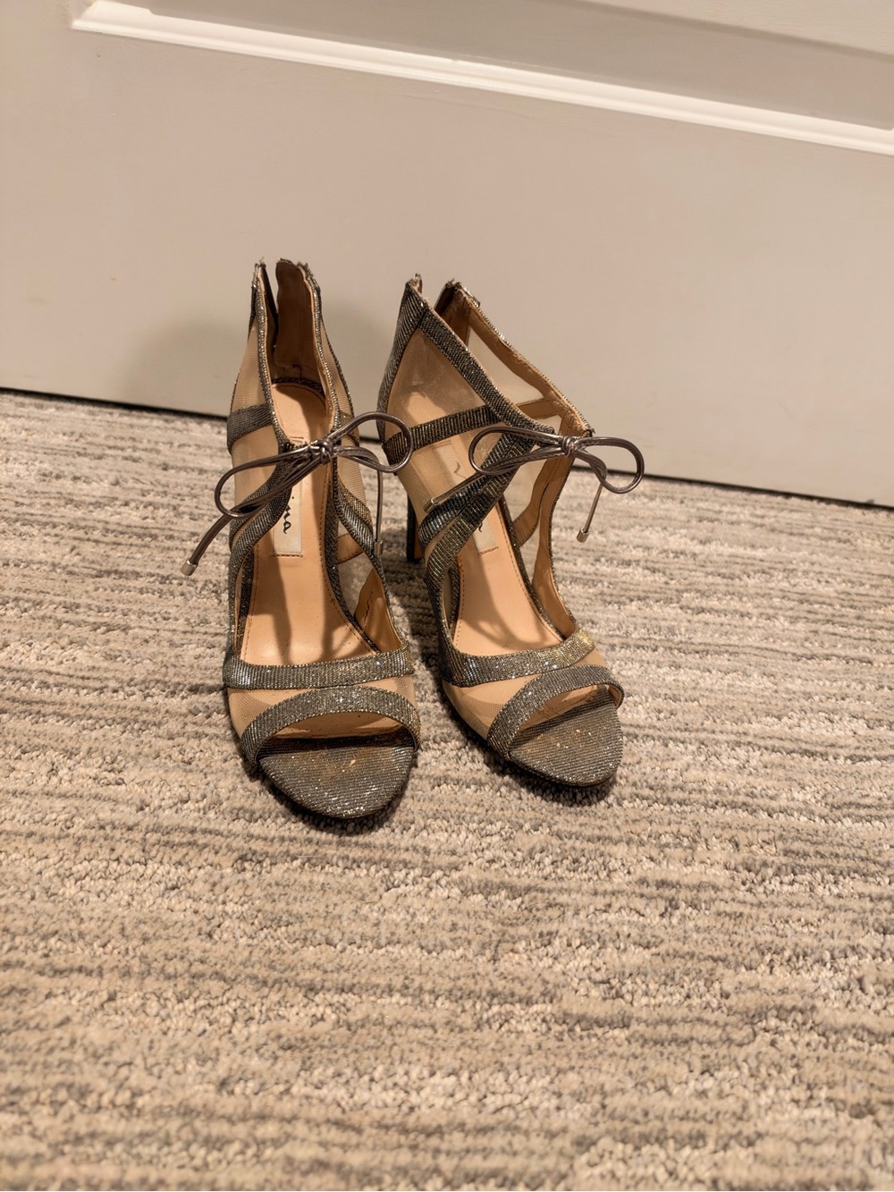 Nina Silver Glitter Lace-Up High Heel Sandals